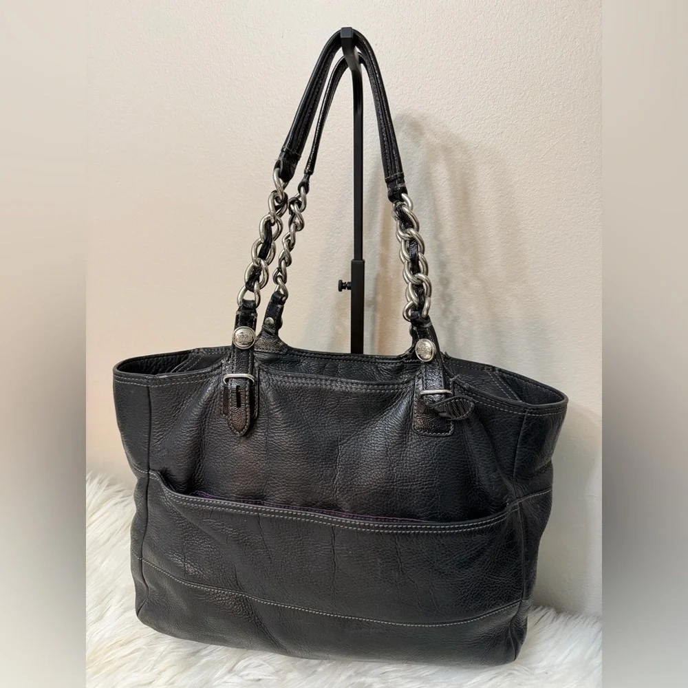 Coach Madison Tribeca East West Black Pebbled Leather Bag 14111